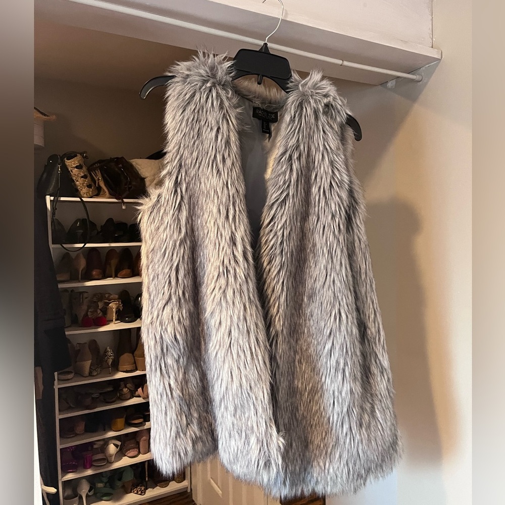 Grey faux fur vest.